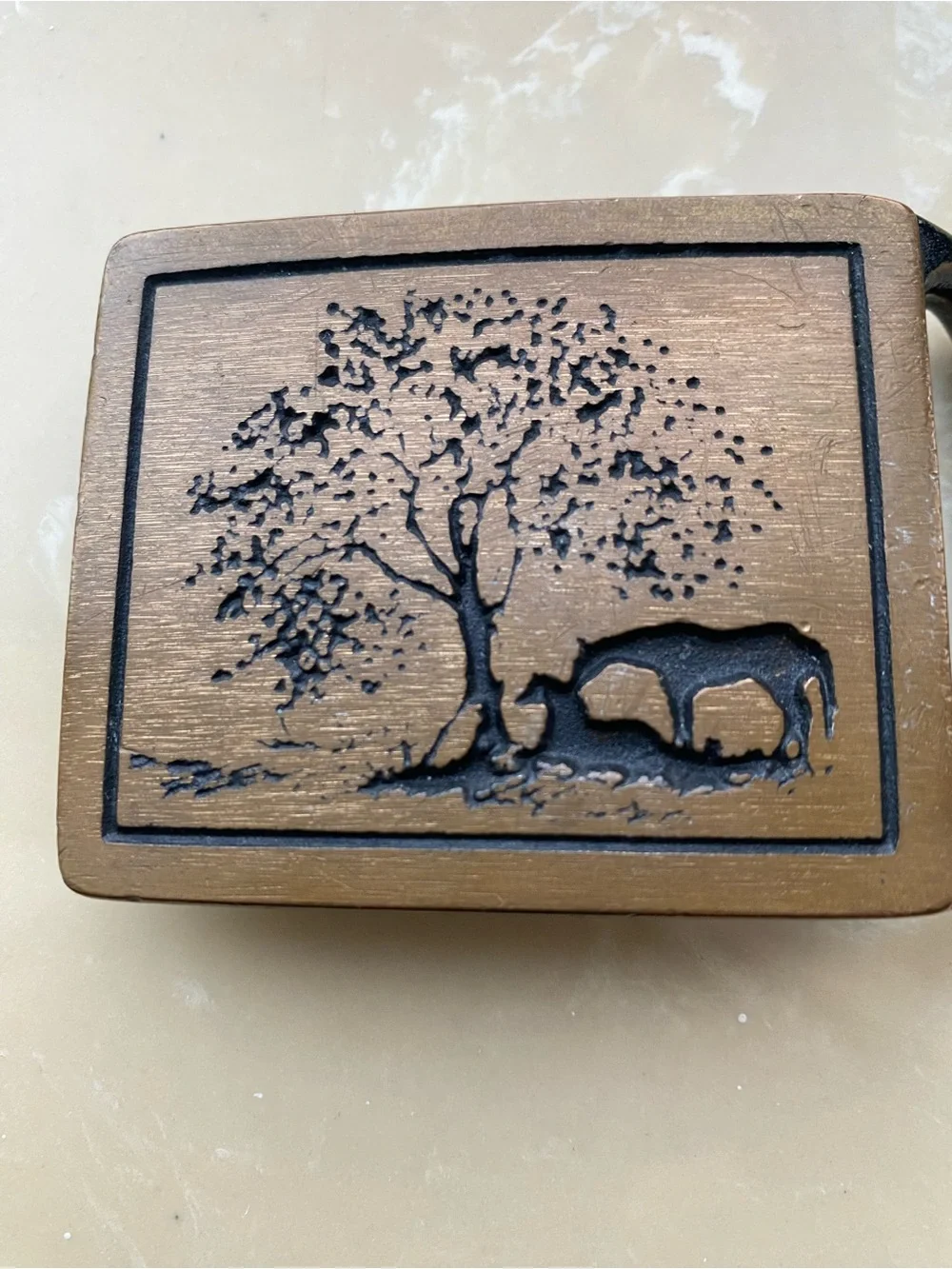 Vintage 1975 Tech Ether Guild Two Horses Brass Belt Buckle Western Hippie Tree